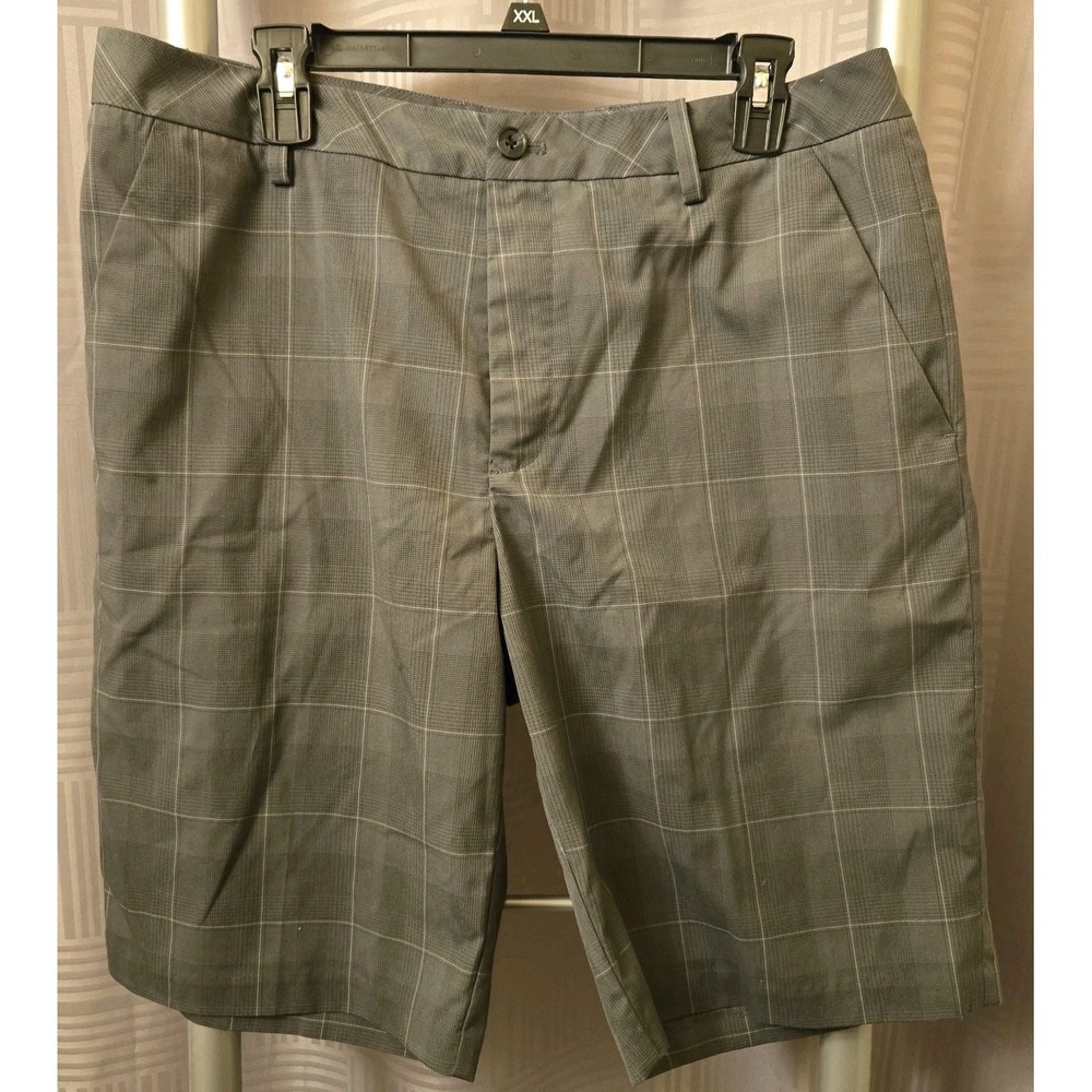 Ashworth Gray Window Pane Plaid Performance Dress Golf Shorts 34x10 Chinos‎